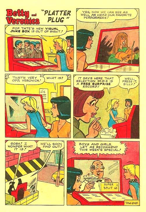 Betty & Veronica watch Scopitones at Pop's Chok'lit Shoppe in Archie's Joke Book #93 (1965).