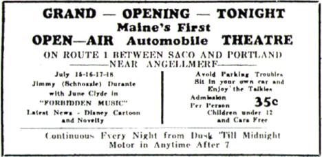 Newspaper Ad for Opening Night at the Saco Drive-In